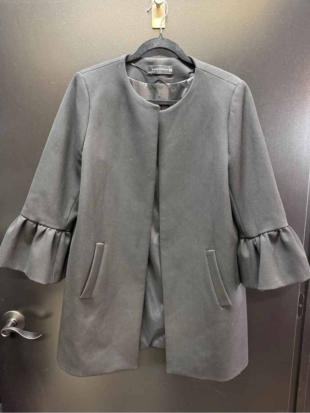 Zara Black Ruffle-Sleeve Blazer Jacket